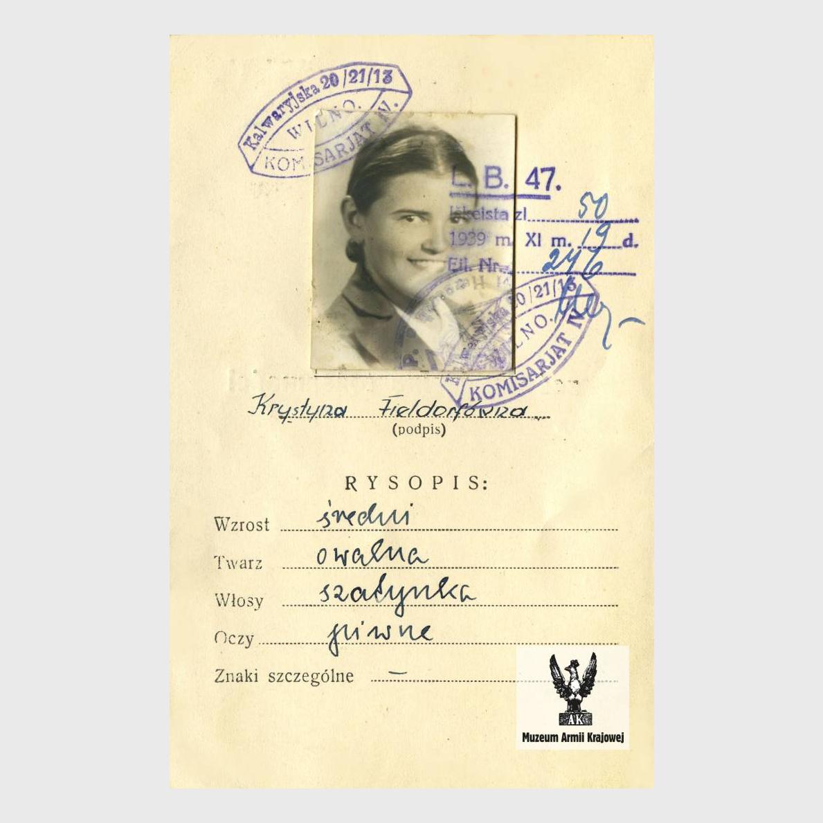 Tymczasowe zaświadczenie tożsamości Krystyny Fieldorf
