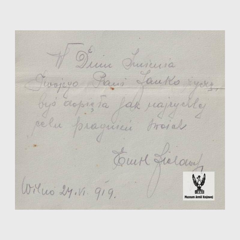 List Emila Fieldorfa do Janiny Kobylińskiej - życzenia imieninowe