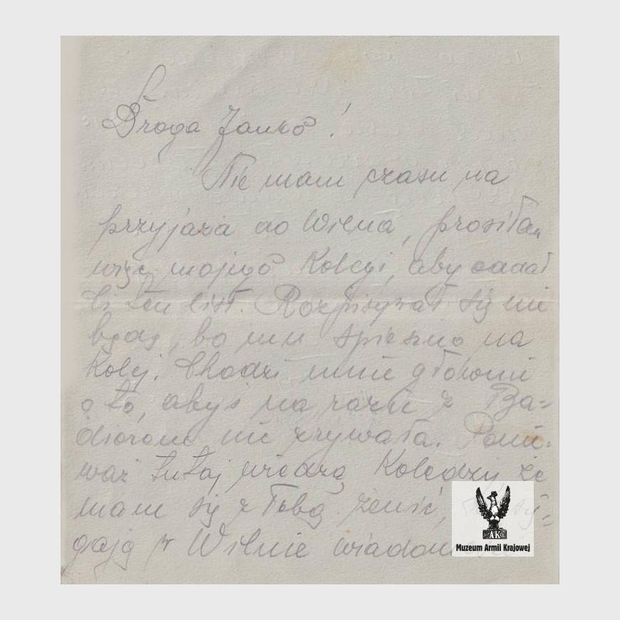 List Emil Fieldorf do Janiny Kobylińskiej