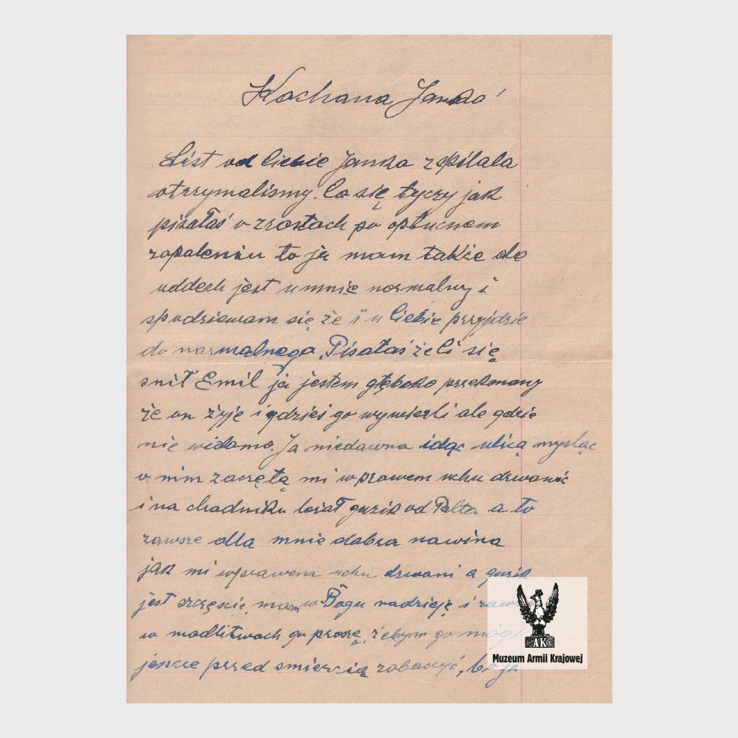 List Andrzeja Fieldorfa, ojca Emila do Janiny Fieldorf