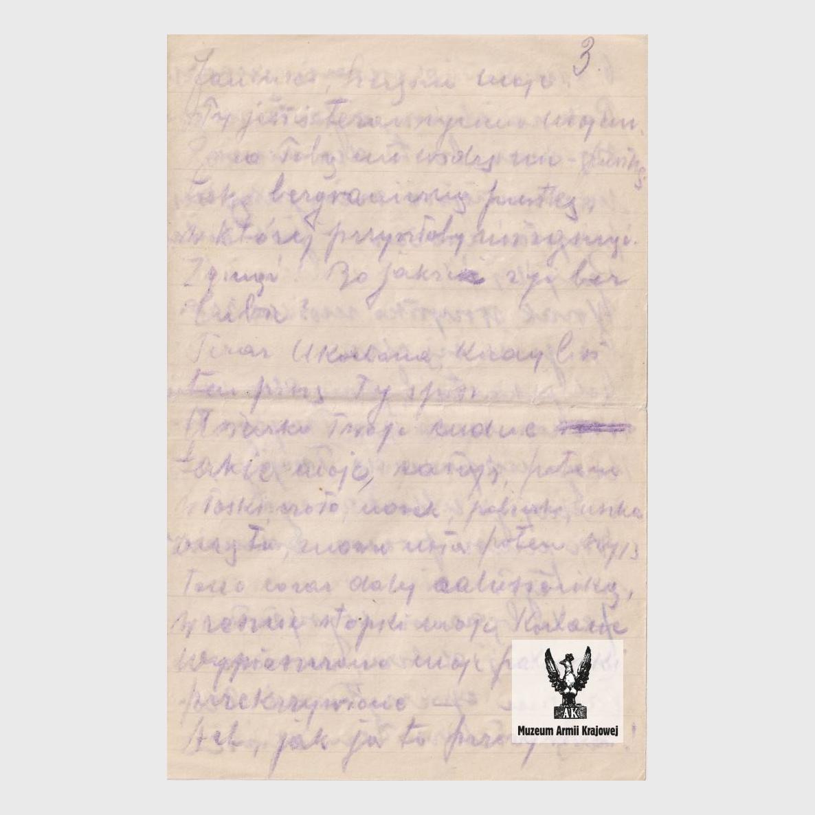 Fragment listu Emila Fieldorfa do Janiny