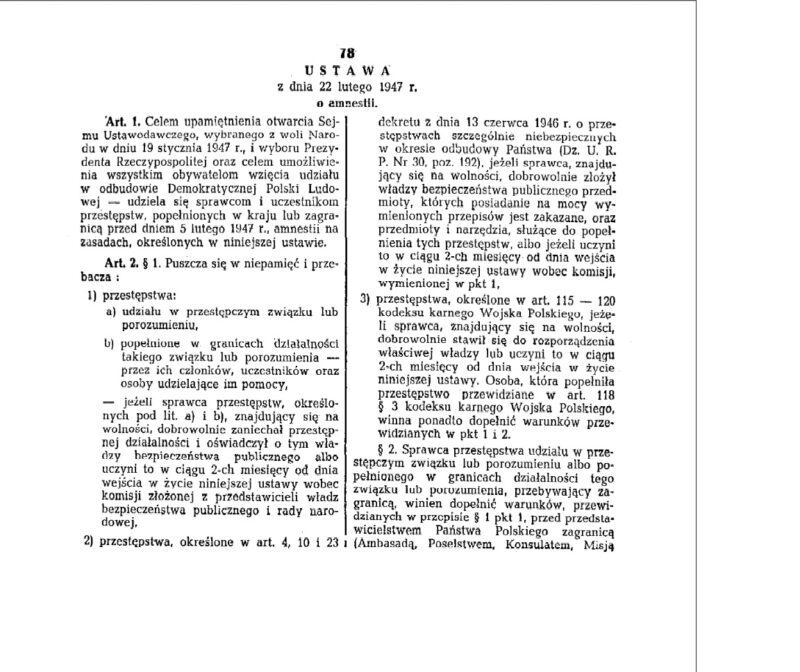 Sejm Ustawodawczy w 1947 roku przyjął ustawę o amnestii